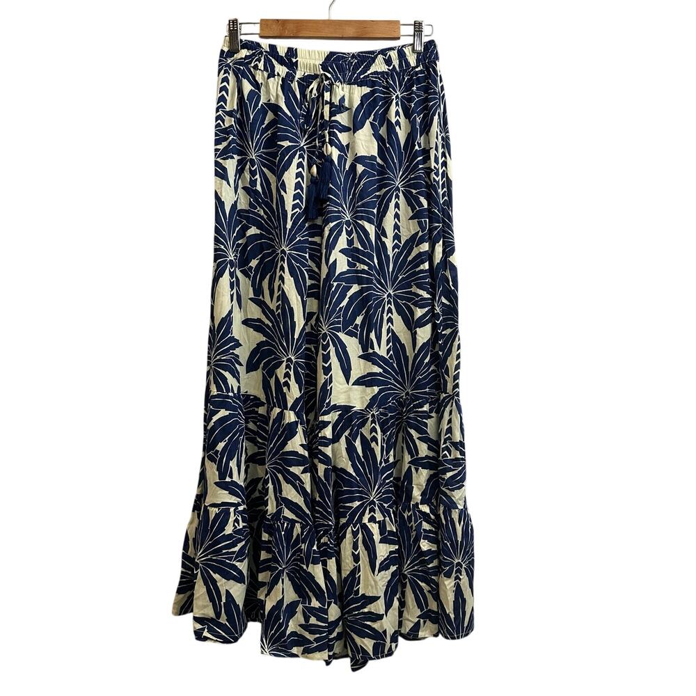 True Destinations Wide Leg Palazzo Pants Blue & White Tropical Women's Medium